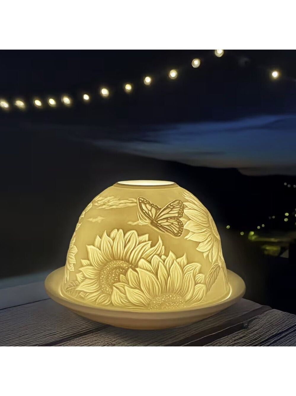 Sunflower and Monarch butterfly Fairy Lamp Lithopane - Picture 2 of 7